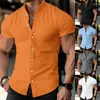 Men's Casual Shirts Summer Short Sleeve Shirt Cotton Blended Breathable Solid Color Collar Button Business Commuter