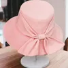 Berets Summer Bow Tie Fisherman Hat 2024 Wide Large Brim Outdoor Beach Sun Cap Fashion UV Proof Protection Women Bucket