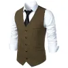 Coletes de coletes golete slim fit fit sem mangas lã tweed cistascoat homens de peito duplo peito de peixe -tweed coletes homens casuais gilet homens xxl