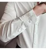 Men's Casual Shirts Y2K 2024 Spring Mens Luxury Long Sleeve Embroidered Korean Style Slim Fit Solid Color Men Hawaiian White Dress