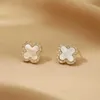 Boucles d'oreilles à clous en forme de feuille pour femmes et filles, bijoux de luxe avec strass, fleur, aiguille en argent 925, noir, vert, blanc, rouge, quatre feuilles, breloques, accessoires