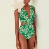 여자 수영복 딥 v 플로럴 프린트 원피스 수영복 녹색 여자 커버 업 끈 목욕복 2024 럭셔리 반바지 부르 킨니