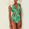 Costumi da bagno da donna Costumi da bagno interi con stampa floreale a V profondo Verde Donna con costumi da bagno String Cover Up 2024 Pantaloncini di lusso Bourkini