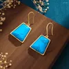 Dangle Earrings Classic Style Ancient Gold Craft Inlaid With Turquoise For Women Simple Square Blue Eardrop Classical Wedding Jewelry