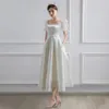 Weiße Satin-Hochzeitskleider für die Braut, formell, elegant, Puffärmel, Abendgast, langes Party-Sommerkleid, formell, für Frauen, vestidos240318