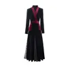 Women's Runway Dresses Sexy V Neck Long Sleeves Lace Patchwork Color Block Piping Elegant Velvet Party Vestidos