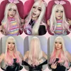 Synthetic Wigs Synthetic Pink Platinum Blonde Cosplay Wig With Bangs Long Wavy Natural Hair Party Lolita Wigs for Women Heat Resistant Fibre 240328 240327