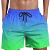 Shorts masculinos praia de secagem rápida com cordão elástico cintura gradiente cor bolsos largos para fitness