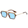 Sunglasses Small Frame Square Woman Fashion Luxury Sun Glasses Female Vintage Hollow Leopard Blue