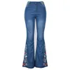 Damen-Jeans, bestickte, gewaschene Trompetenhose