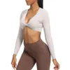 Lu Align Manga VITALINOVO Longo Ginásio Tops Mulheres Twist Profundo V Treino Crop T Shirt Quick Dry Acolchoado Esportes Fiess Yoga Top op 2024 Gym Le