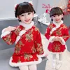 Daunenmantel Baby Mädchen Cheongsam Parkas Mode Qipao Oberbekleidung Chinesischen Stil Dicke Warme Jahr Tragen Elegante Kleidung 2-8Yrs