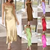 Casual Dresses Women Strapless Dress Off Shoulder Slash Neck Bodycon Slim Fit Satin Maxi Solid Color Vintage Style Vacation Outfit