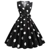 Sıradan Elbiseler Kadınlar İçin Yaz Kilsiz Retro Hepburn 1950'ler 60'lar Rockabilly Polka Nokta V yaka Siyah Pinup Partisi Robe Swing Vestidos