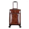 Suitcases 16 20 24 28 Inch Men Retro Spinner Rolling Luggage Trolley Leather Travel Suitcase Carry Ons