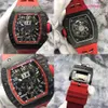 Elegance Watch Rm Watch Elegant Saat RM011-FM Mens NTPT Karbon Fiber Malzeme Malzemesi İçi Boş Kronograf Mekanik Saat Namlu Türü