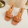 Slipare Ny designvävkvinnor Slipper Ladies Thin High Heel Sandal Open Toe Slip On Summer Outdoor Slides Flip Flop Shoe Drop Ship