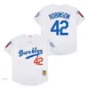 Mitchell och Ness Throwback Dodgers Baseball Jersey 42 Jackie Robinson Brooklyn 32 Sandy Koufax 34 Fernando Valenzuela Los Black Cream Angeles White Grey 256