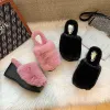 Flops Winter Wedge Women Fur Slippers Fluffy Real Rabbit Fur Slides Soft Platform Shoes Home Slippers Woman Flip Flops Heels Slippers