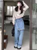 Women's Jeans S-5XL Jeans Women Baggy Patchwork Hipster Chic High Street 2022 Fashion Vintage Ulzzang Wide Leg All-match Casual College GirlsC24318