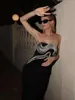 Casual Dresses Women Celebrity Sexy Strapless Backless Diamonds Black Maxi Long BodyCon Bandage Dress 2024 Elegant Evening Club Party