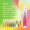 EFA Crystal Bar 600 Puff Disposable E Cigaretter 1.2Ohm Mesh Coil 2 ml POD Batteris uppladdningsbar elektronisk cigs Puff 2%engångsvap