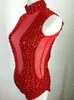 Stage Wear Sexy Transparent Strass Body DJ Dancer Discothèque Bar Dance Performance Costume Dos Nu Sans Manches Justaucorps