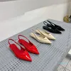 Leather pumps Fashion Sandals Womens leather Designer dress Shoes silk Lady Pointed Toe Kitten Heel Elegant slingback heel