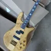 Strängar nacke genom kroppens elektrisk basgitarr med rostråk fretboard aktiva pickups burl lönnfanér