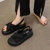 صندل مريح منصة غير رسمية مسطحات أحذية المشي النساء اللباس روبان 2024 الصيف في الهواء الطلق الوجه يتخبط