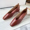 Jurk Schoenen 2024 Vrouw Comfortabele Vierkante Neus 4 cm Hak Vrouwelijke Rode Barefoot Mary Jane Casual Veelzijdige Zachte Werk Loafers