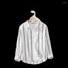 Men's Casual Shirts 2024 Autumn Loose Fit Large Linen Shirt Youth Art Stripe Square Neck Long Sleeve Cotton