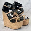 Sandals Sukeia Handmade Women Summer Platform Cork Wedges Heels Round Toe Elegant Black Party Shoes Ladies US Plus Size 5-15