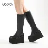 Stiefel Gdgydh matte schwarze Knie hohe Stiefel Frauen Plattform Keile High Heels Dicke untere Damen Ins heißer Winter Mode Elegantes Drop Ship