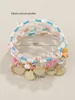 Strand 6 Pcs Ladies Light Color Glass Tube String Shell Pieces Imitation Pearl Alloy Scallop Hanging Bracelet Set