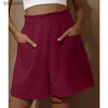 Damen-Shorts, Sommer, solide Taschen, Baumwolle, Leinen, breites Bein, kurze Hosen, weiblich, lässig, locker, Streetwear, hohe Taille, Shorts, Pantalones CortosC243128