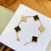 Cleef Van 4/Four Leaf Vanly Clefly Clover Charm 6 Colours Bangle Chain 18k Gold Agate Shell Mother-of-Pearl For Women Girl Wedding Biżuter