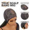 Synthetic Wigs Natural Scalp Short Bob Lace Scalp Wig With Bangs Human Hair For Women Bone Straight Bob Wig With Bang Remy Hair 180 % Density 240318