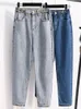 Jeans taglie forti autunnali per donna a vita alta con bottoni Pantaloni coreani da donna di grandi dimensioni alla moda 240315