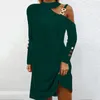 Vestidos casuais feminino elegante manga longa vestido curto ombro frio solto uma linha túnica v pescoço verão para mulheres