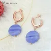 Boucles d'oreilles pendantes SZ DESIGN, couleur or Rose, ronde, pierre bleue naturelle pour femmes, bijoux tendance, cadeau de fête de mariage, 585