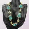 Chains GG Jewelry Blue Turquoise Freeform Nugget Yellow Gold Plated Brushed Coin Beads Raw Necklace Handmade Women Gifts