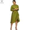 Work Dresses VAZN 2024 Women High Street Style Suits Long Sleeve Short Top Mid Length Dress Pure Color Two Piece Sets