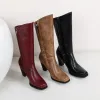 Botas de vinho preto Botas altas botas de cowboy ocidental para mulheres compridas botas de inverno