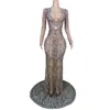 Stage Wear See Through Mesh Rhinestone Sexy Dress For Women Luxury Crystal Birthday Dresses Party Night Club Singer Performance Outfit