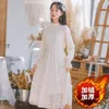 Sukienki swobodne solidne koreańskie preppy w stylu Kobiety jesienne eleganckie długie rękaw w całe mecz mody mody kobieca gęsta słodka koronkowa sukienka v290
