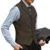 Västar mäns brittiska fiskbens tweed kostym Vest Business Formal Dress Waistcoat Notch Lapel Sleeveless Casual Vest