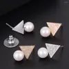 Pendientes de tuerca Missvikki, moda, forma triangular, incrustaciones de perlas, circonita cúbica Micro completa, pavé, joyería de compromiso nupcial para mujer