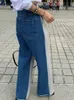 Hit couleur Jean taille haute dégradé bleu Denim pantalon femme Streetwear Chic maman Jean fermeture éclair poche pantalon KM81436 240228