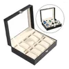 Caixas de relógio 10 grades caixa de armazenamento de couro jóias pulseira exibição organizador anéis caso